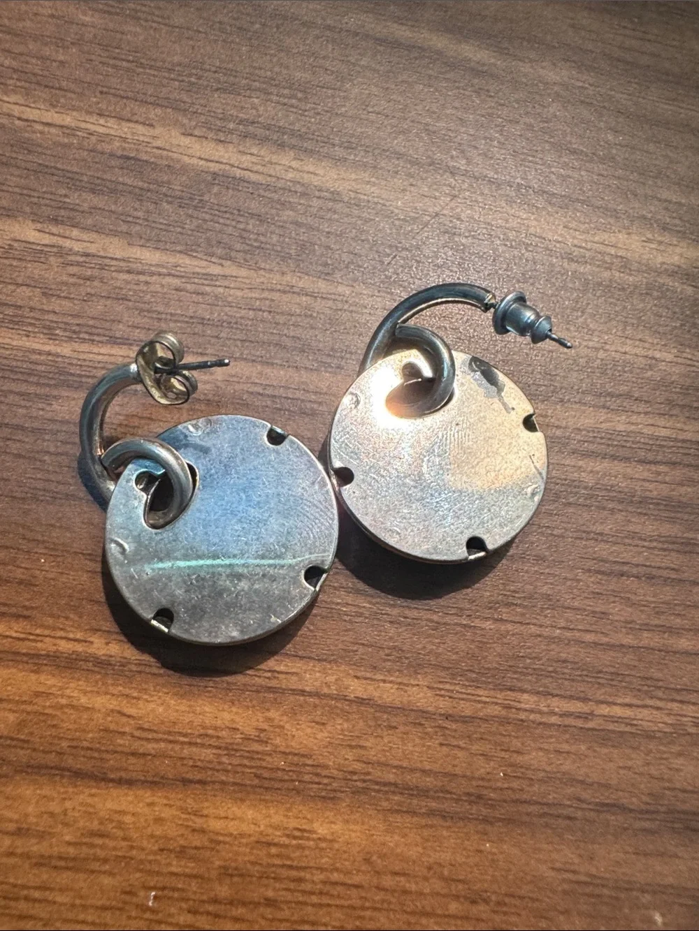 Vintage Silver Loop-and-Disc Dangle Earrings brand unknown, no markings